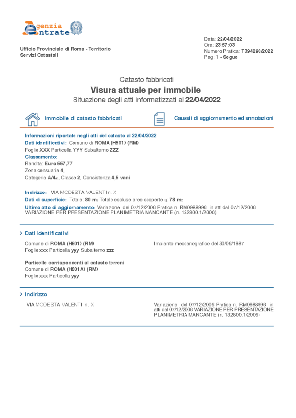 visura catastale per immobile